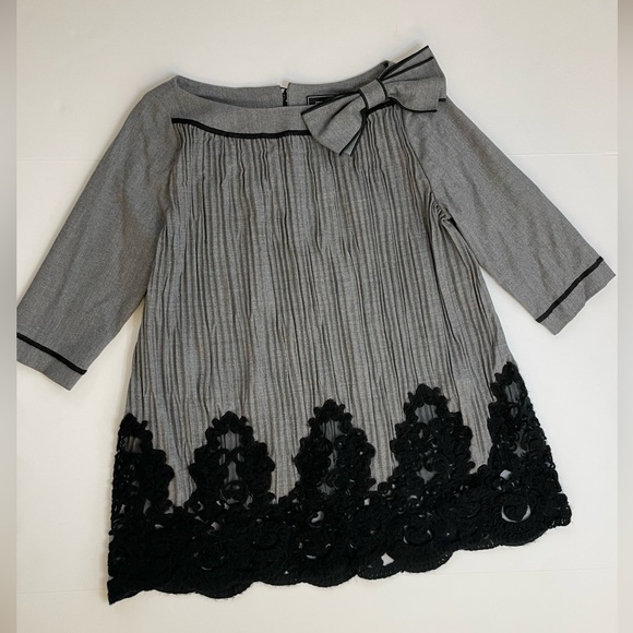 RoccoBarocco blouse Virgin Wool Top Gray bow Black lace insert IT42 us6 - Picture 4 of 10
